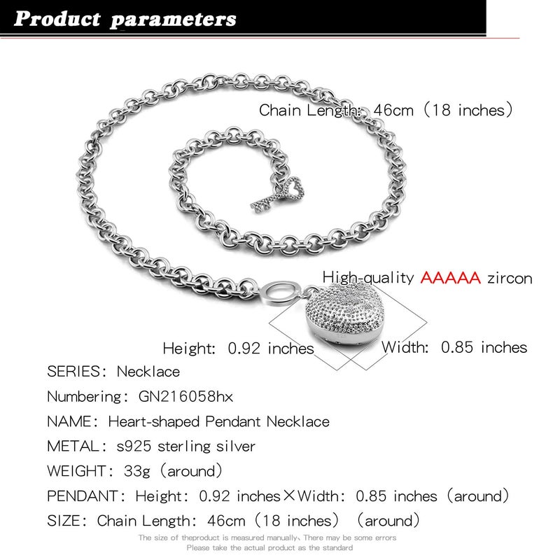 H&Beautimer Handmade in Italy - 925 Sterling Silver Necklace -Women's AAAAA CZ Zircon Heart/Lock Pendant Necklace Rolo Chain 18,20 Inch - Charm Jewelry - Birthday Gift (18 inches, Heart Pendant) - Image 2