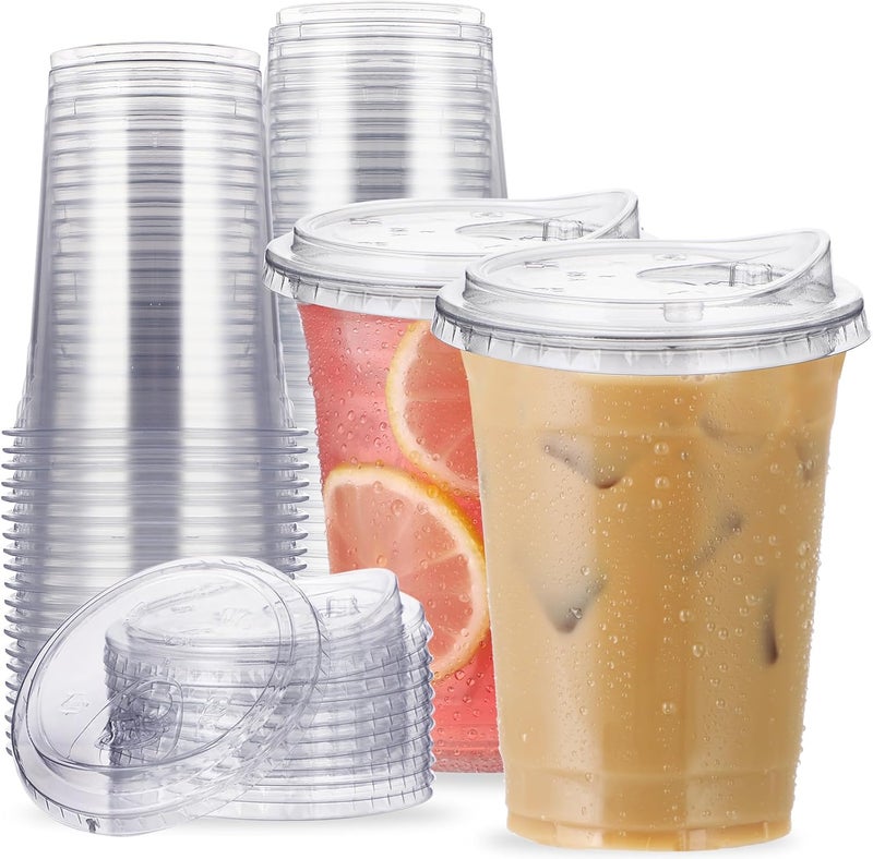 Aatriet 16 oz Clear Plastic Cups with Strawless-Sip-Lids, 25 Sets Disposable Cup Plastic Iced Coffee Cups, To Go Cup with Sip Through Lids for Smoothie, Milkshake, Cold Drinks for Party, Wedding, Event - Image 1