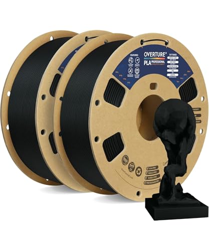 OVERTURE PLA Plus (PLA+) Filament 1.75mm, Stronger & More Durable, Professional Toughness 3D Printer Filament 1kg (2.2lbs), High Precision +/- 0.02mm, Tangle-Free (Black,2-Pack) - Image 1