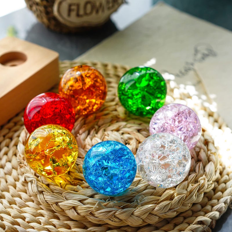 KRISININE 7 Colors 40mm Ice Cracked Balls Crystal Chakra Balls with LED Wooden Base Glass Healing Sphere Balls with Stand Night Light Decoration Quartz for Christmas Decorations - Image 2
