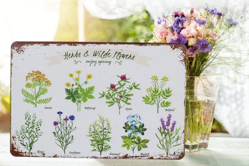 SUMIK Wildflowers Herbs Florals Botanical, Metal Tin Sign, Vintage Art Poster Plaque Living Room Bedroom Home Wall Decor - Image 4