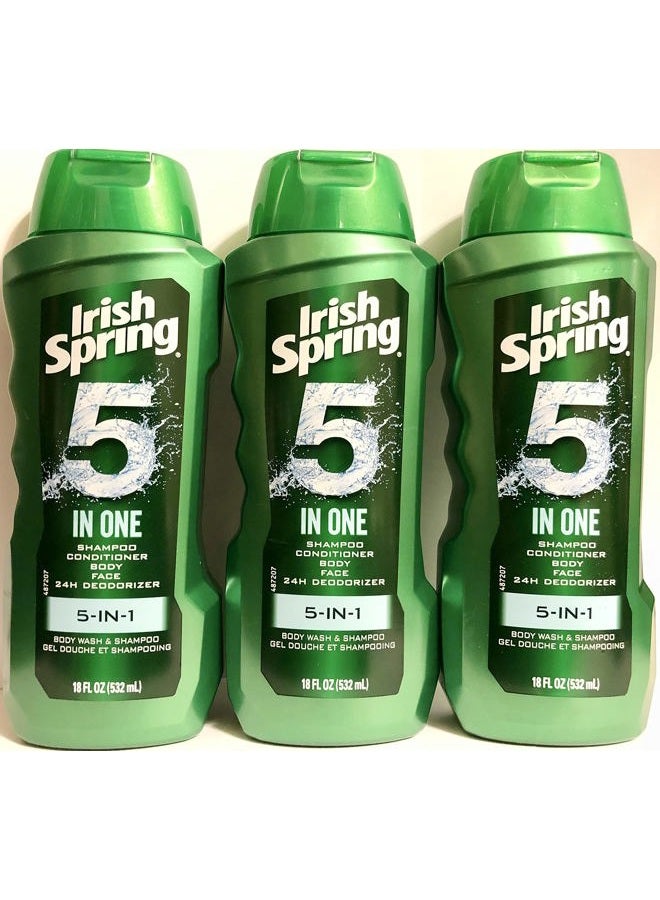 Irish Spring Body Wash & Shampoo - 5 in 1 - Net Wt. 18 FL OZ (532 mL) Per Bottle - Pack of 3 Bottles - Image 1