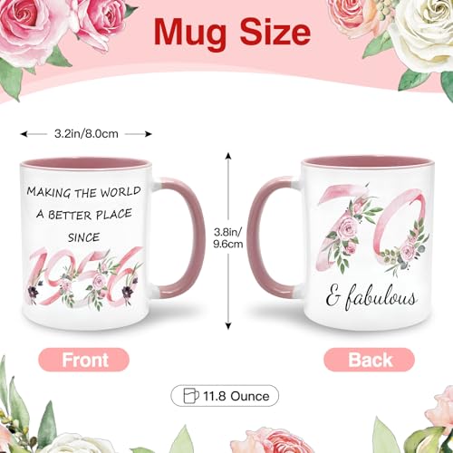 Lingdeer 70th Birthday Gifts for Women Her, 1956 Vintage Birthday Coffee Mugs with Silicone Coaster, Fabulous 1956 Gifts Ideas for 70 Years Old Women Mom Sisters Grandma - Image 2