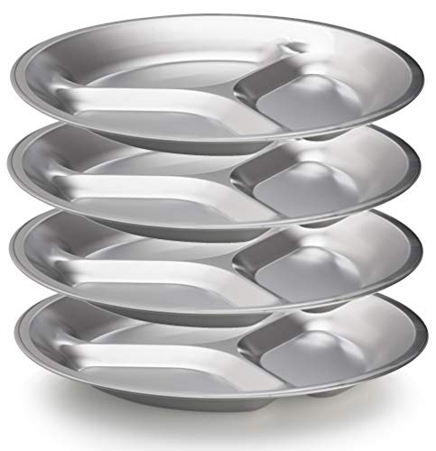 Wealers Stainless Steel Plate Set - Portable Dinnerware Set of 4 Round BPA Free, Sectioned Plates with Mesh Travel Bag for Outdoor Camping | Hiking | Picnic | BBQ | Beach (9.8) - Image 3