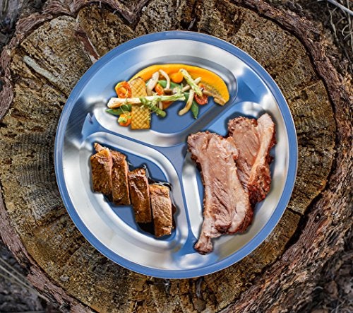 Wealers Stainless Steel Plate Set - Portable Dinnerware Set of 4 Round BPA Free, Sectioned Plates with Mesh Travel Bag for Outdoor Camping | Hiking | Picnic | BBQ | Beach (9.8) - Image 4