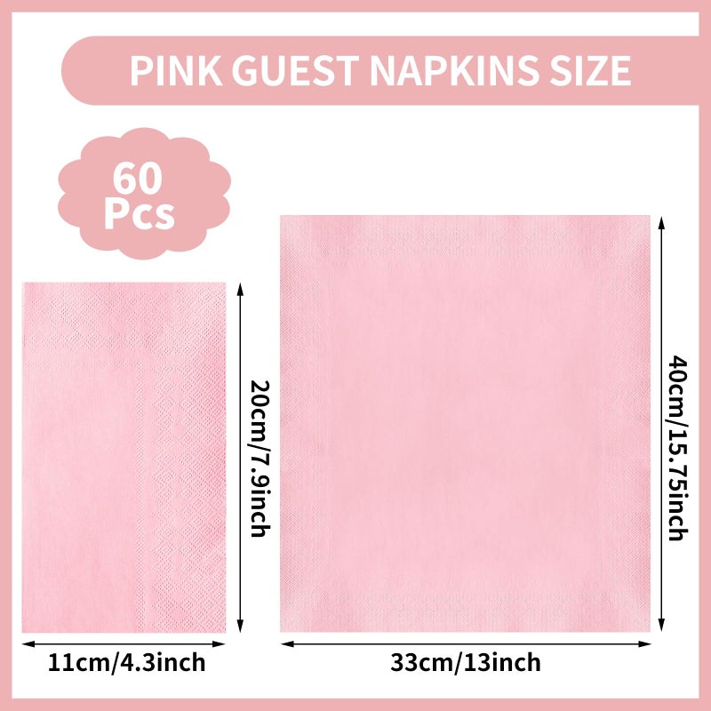 NatNarr 60 Pcs Pink Napkins, Valentines Napkins Disposable Hand Towels for Bathroom Light Pink Guest Dinner Napkin for Wedding, Baby Shower, Bathroom, Kitchen - Image 2