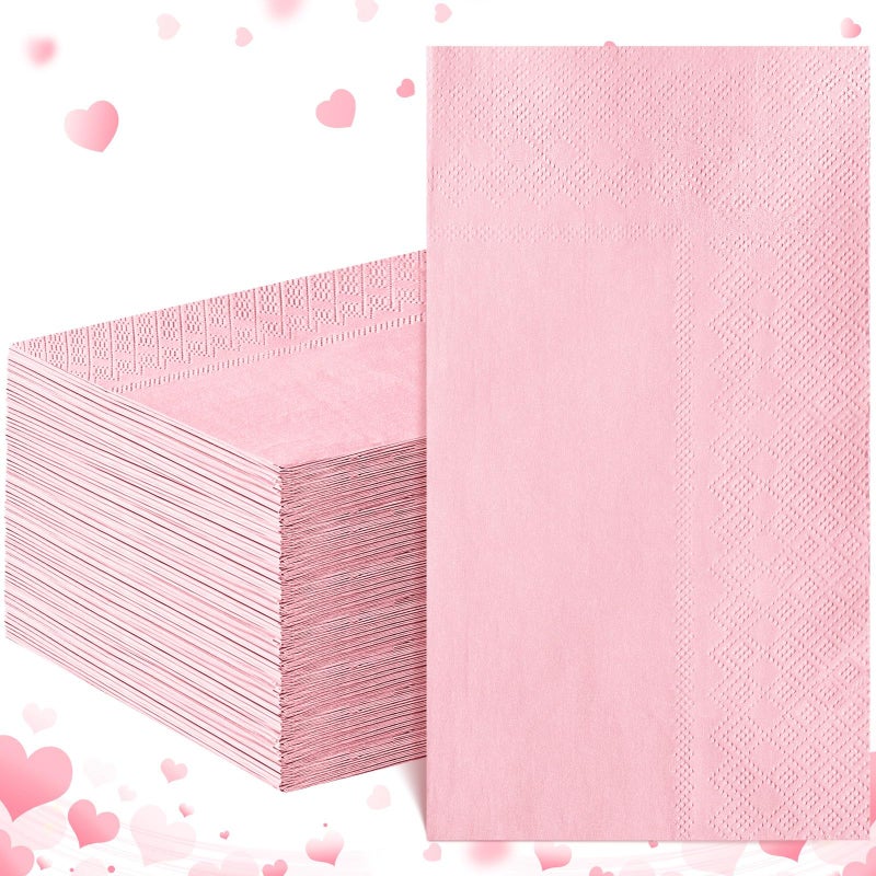 NatNarr 60 Pcs Pink Napkins, Valentines Napkins Disposable Hand Towels for Bathroom Light Pink Guest Dinner Napkin for Wedding, Baby Shower, Bathroom, Kitchen - Image 1