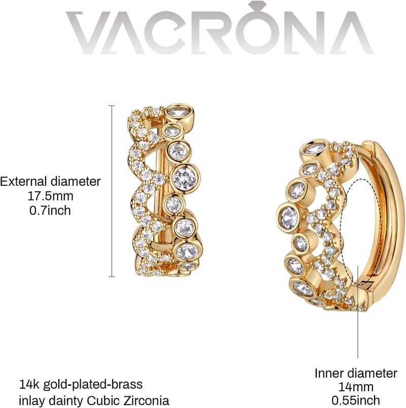 VACRONA Cubic Zirconia Huggie Earrings 14k Gold Plated Tiny Earrings Small Huggie Hoop Earrings Simple Lightweight Hoops Gift for Women - Image 4