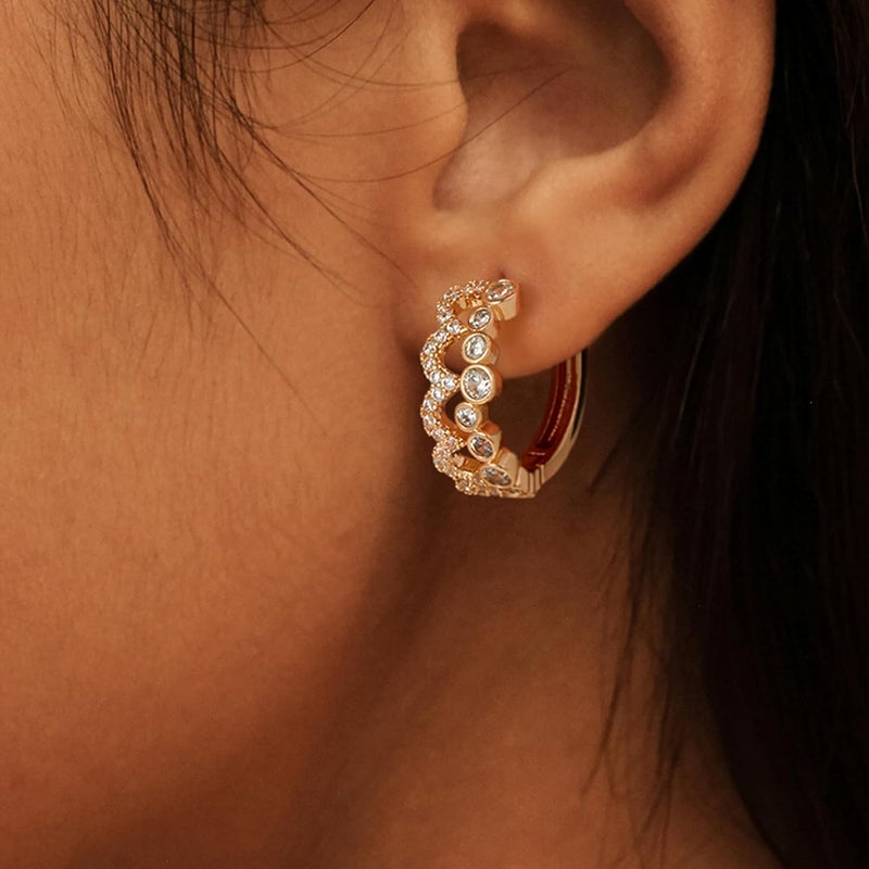VACRONA Cubic Zirconia Huggie Earrings 14k Gold Plated Tiny Earrings Small Huggie Hoop Earrings Simple Lightweight Hoops Gift for Women - Image 3