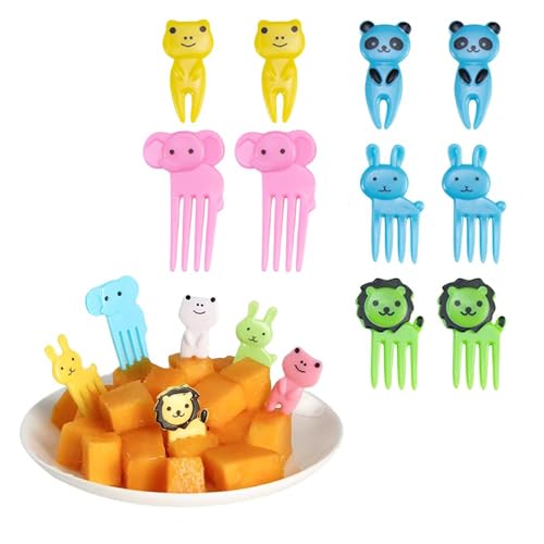 kunya® 10 Pcs Animal Cartoon Set of Fruit Fork for Kids, Reusable Giraffe & Elephant Food Fruit Picks for Kids, Cute Bento Box Decor, Plastic Fruit Forks for Dessert, Snack(Random Colours) - Image 3
