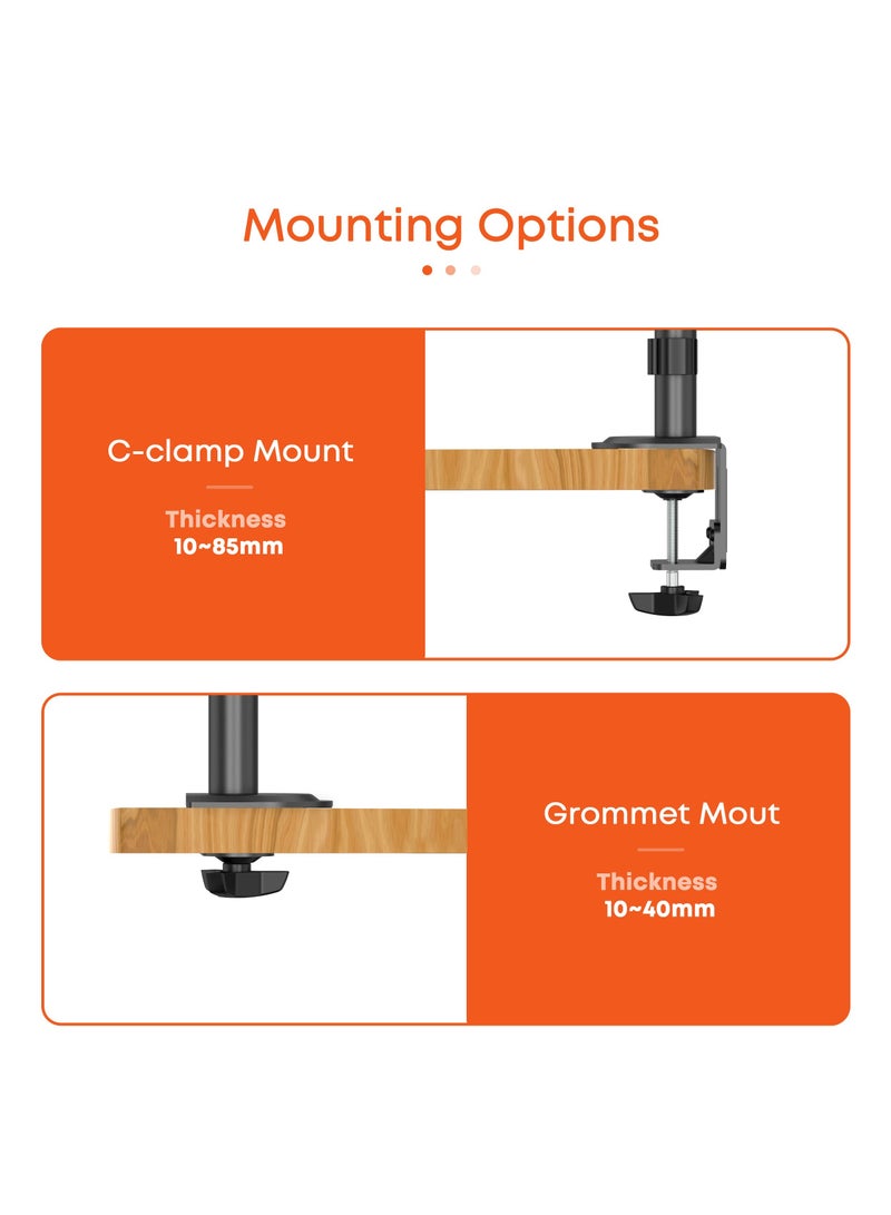 erorex Dual Monitor Stand- Vertical Stack Monitor Desk Mount For Two Screens Up To 32 Inch Height Adjustable Screen Supports With Swivel, Tilt, Rotation, C-Clamp And Grommet Bases, 9KG Black  - Image 3