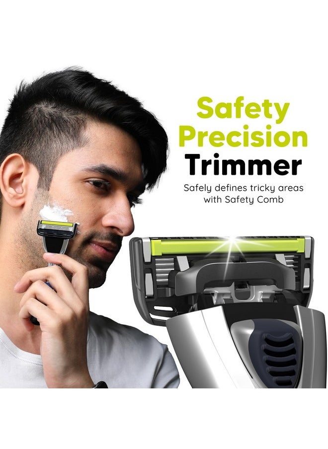 LetsShave - Pro 5 Shaving Value Set Razor For Men With 4 Blades & 1 Handle + Razor Cap, World'S First Curved Blade Razor, Face & Head Shaving Kit - Image 1