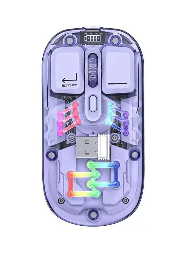 Transparent Wireless Dual-Mode RGB Bluetooth Mouse Ergonomic Universal Hots Adjustable to 1600dpi / FV-T7 purple - Image 1