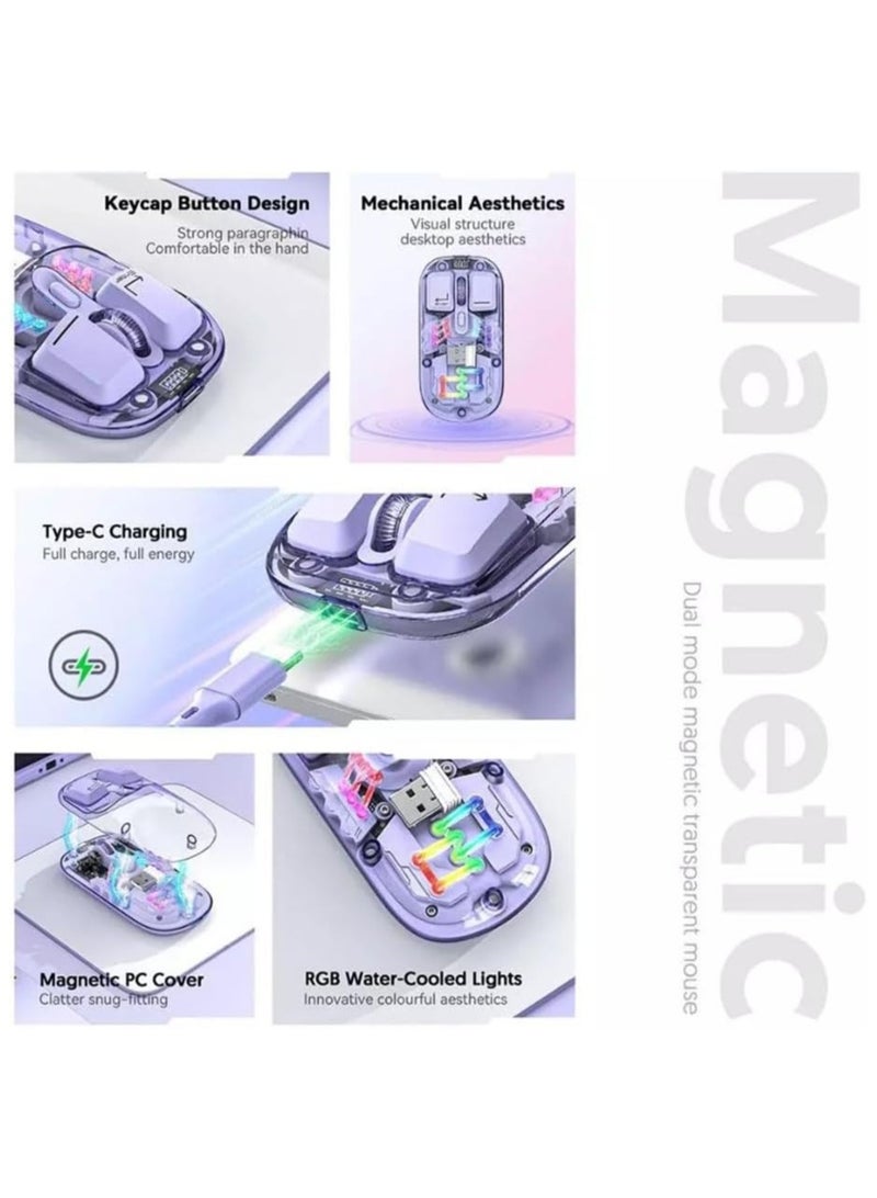 Transparent Wireless Dual-Mode RGB Bluetooth Mouse Ergonomic Universal Hots Adjustable to 1600dpi / FV-T7 purple - Image 2