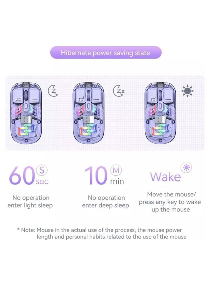 Transparent Wireless Dual-Mode RGB Bluetooth Mouse Ergonomic Universal Hots Adjustable to 1600dpi / FV-T7 purple - Image 4