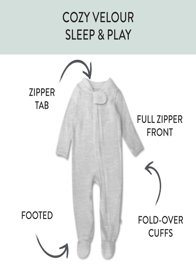 HonestBaby Sleep and Play Footed Pajamas One-Piece Sleeper Jumpsuit Zip-Front Pjs Organic Cotton for Baby Boys, Unisex, Light Gray Heather, 0-3 Months - Image 2