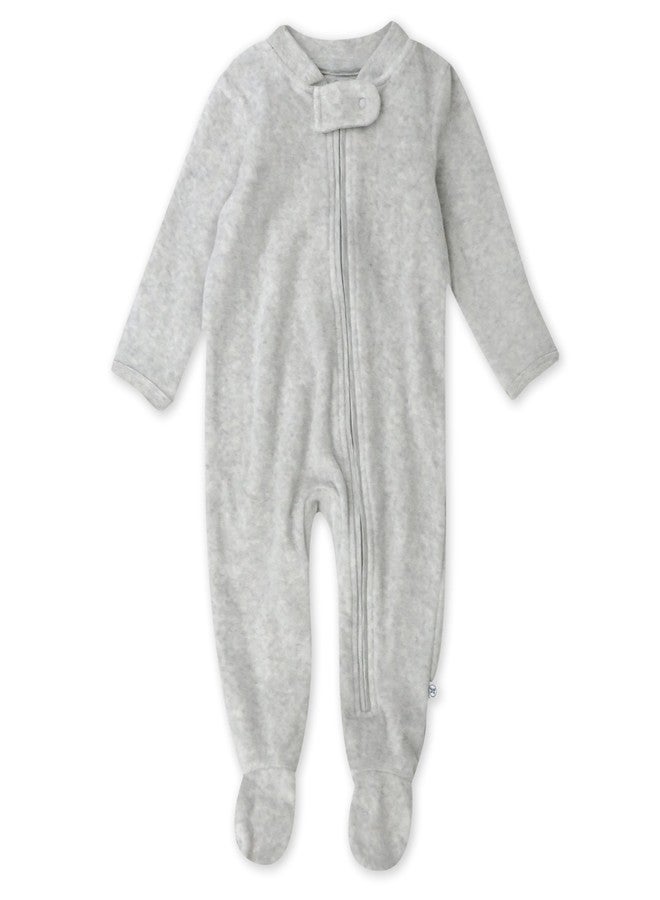 HonestBaby Sleep and Play Footed Pajamas One-Piece Sleeper Jumpsuit Zip-Front Pjs Organic Cotton for Baby Boys, Unisex, Light Gray Heather, 0-3 Months - Image 1