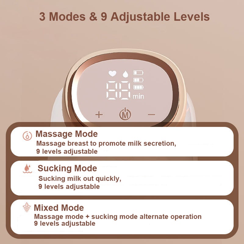 Wearable Breast Pump for Breastfeeding Portable Electric Breast Pump Hands 3 Modes 9 Suction Levels Low Noise with 24mm Silicone Flange 150ml Storage Capacity - Image 2