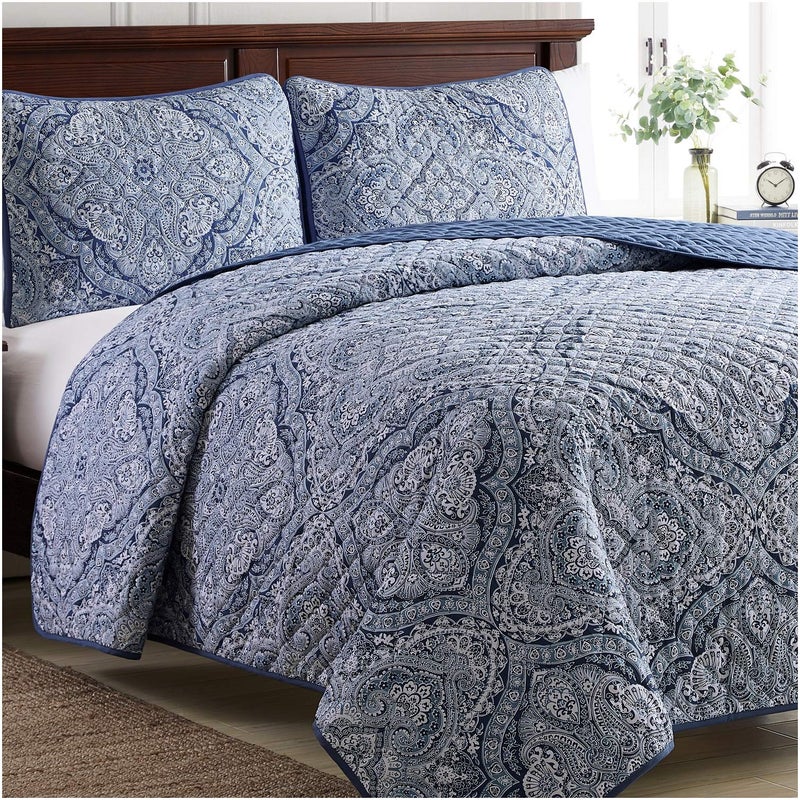 mellanni Mellanni Twin Bedspread Coverlet Set  Bedding Cover with Shams  Ultrasonic Quilting Technology  3 Piece Oversized Quilt Set  Bedspreads  Coverlets Twin Medallion Blue 