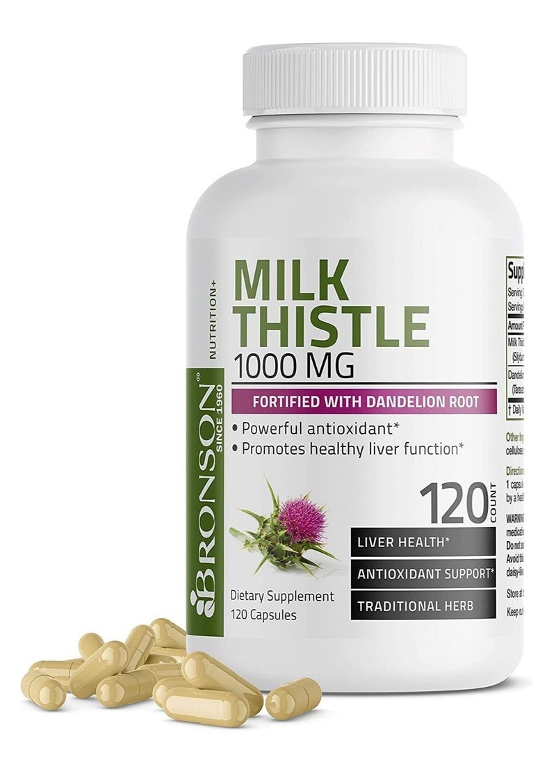 Milk Silymarin Milk Thistle Extract 1000mg 120 Veg Capsules  - Image 1