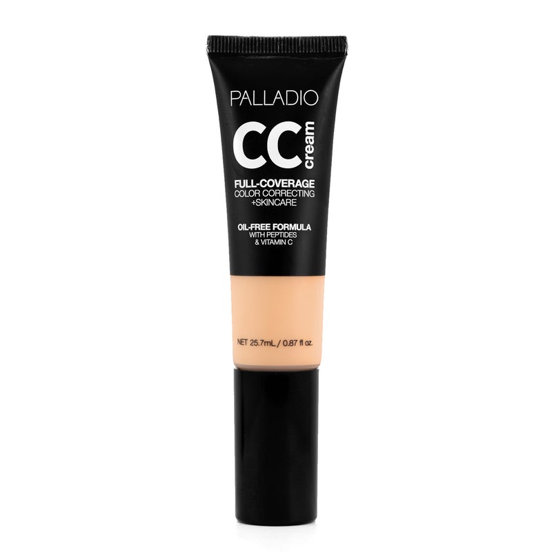 Palladio CC Cream Full Coverage Foundation, Medium 32W, Oil-Free Formula with Peptides & Vitamin C - 25.7ml