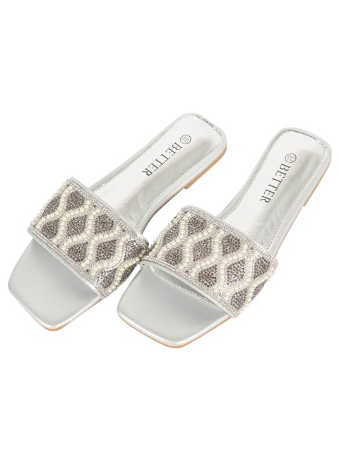 Ladies Flat Sandal Silver