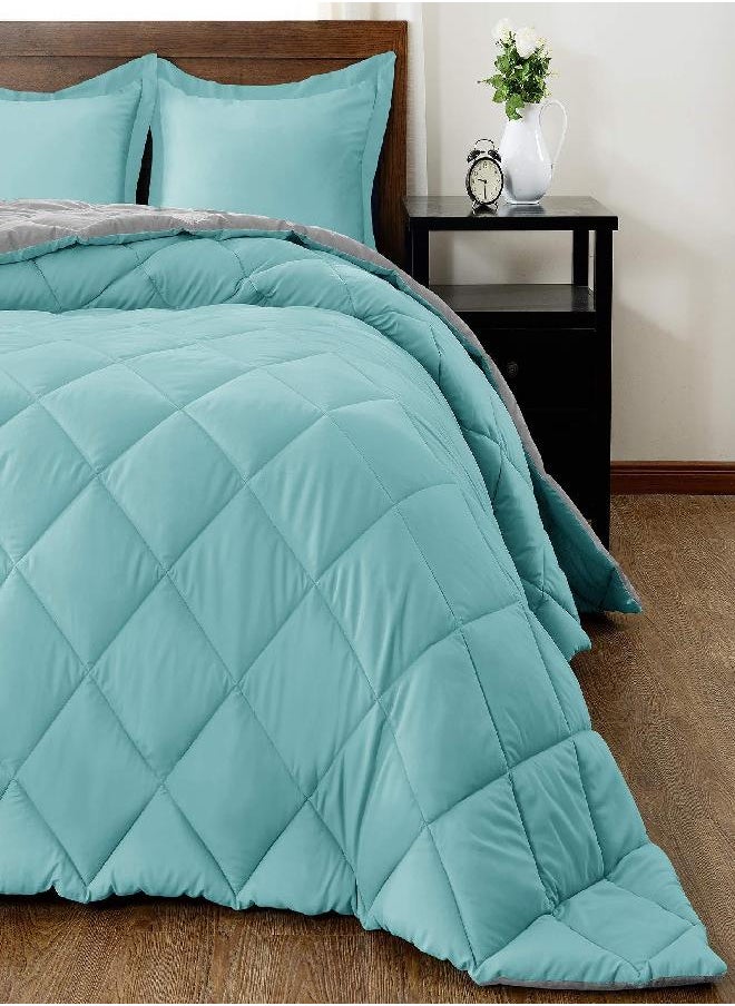 downluxe downluxe Lightweight Solid Comforter Set (Queen) with 2 Pillow Shams - 3-Piece Set - Turquoise and Gray - Down Alternative Reversible Comforter  - Image 2