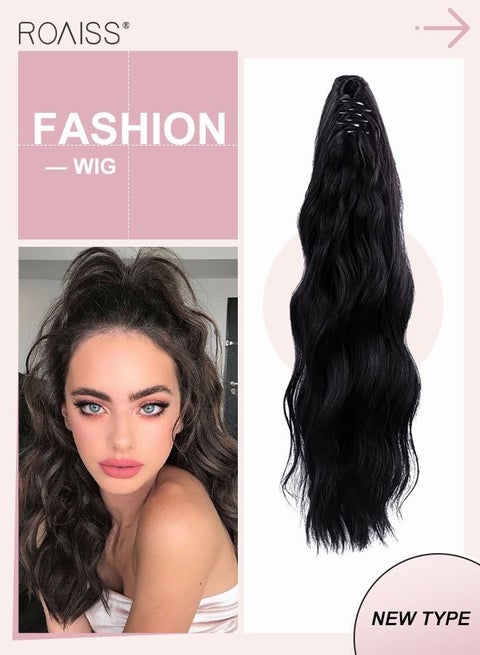 Long Wavy Ponytail Extensions Mini Claw Clip Natural Ponytail Wig Hair Extension Synthetic Hairpiece for Women Girls Party Hairstyle Soft Daily Use 50CM - Black