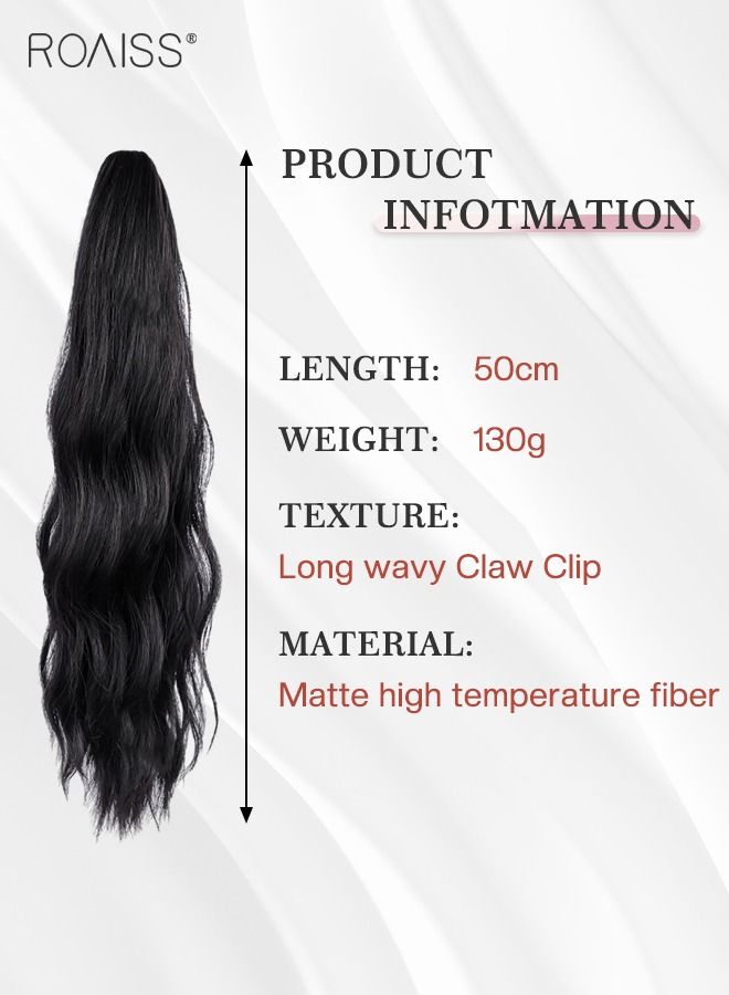رويس وصلات ذيل حصان طويلة ومموجة، شعر مستعار طبيعي بمشبك مخلب صغير، وصلة إطالة شعر ، قطعة شعر صناعية للنساء والفتيات، تسريحة شعر ناعمة للاستخدام اليومي، 50 سم - أسود - Image 3