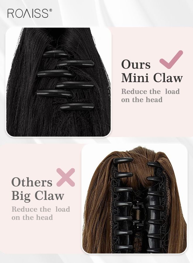 رويس وصلات ذيل حصان طويلة ومموجة، شعر مستعار طبيعي بمشبك مخلب صغير، وصلة إطالة شعر ، قطعة شعر صناعية للنساء والفتيات، تسريحة شعر ناعمة للاستخدام اليومي، 50 سم - أسود - Image 4