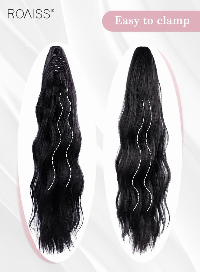 رويس وصلات ذيل حصان طويلة ومموجة، شعر مستعار طبيعي بمشبك مخلب صغير، وصلة إطالة شعر ، قطعة شعر صناعية للنساء والفتيات، تسريحة شعر ناعمة للاستخدام اليومي، 50 سم - أسود - Image 5