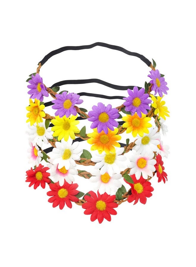 HONBAY 5Pcs Daisy Flower Headband Bohemian Flower Crown Floral Headband With Elastic Ribbon - Image 2