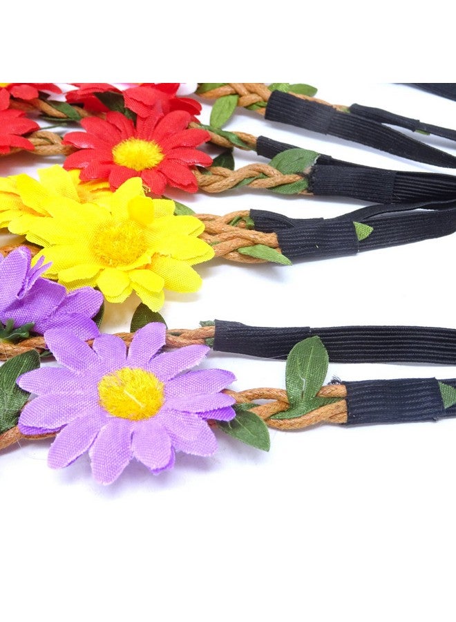 HONBAY 5Pcs Daisy Flower Headband Bohemian Flower Crown Floral Headband With Elastic Ribbon - Image 5