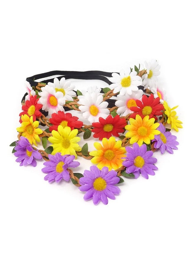 HONBAY 5Pcs Daisy Flower Headband Bohemian Flower Crown Floral Headband With Elastic Ribbon - Image 3