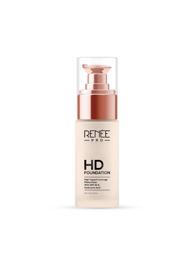 RENEE Pro Hd Foundation For All Skin Types - Pine,Seamless Hd Full Coverage With Matte Finish|Highly Blendable Formula With Spf30 |Enriched With Aloe,Coffee,Chamomile&Vitamin E Lotion,30 Ml - Image 1