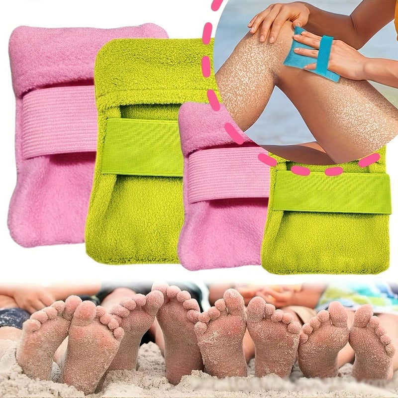 Blue 2 Piece Portable Summer Sand Remover Set with Soft Fabric and Exfoliating Bristles for Travel Beach Camping - Image 4