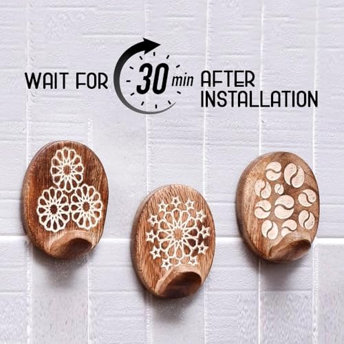 Indian-Shelf Indian Shelf 6 Hooks, 12 Strips Wood Adhesive Wall Hooks- Decorative Wall Hooks for Hanging- Boho Sticky Coat Hook Wall Mount- Wooden Towel Hook for Bathroom - Image 3