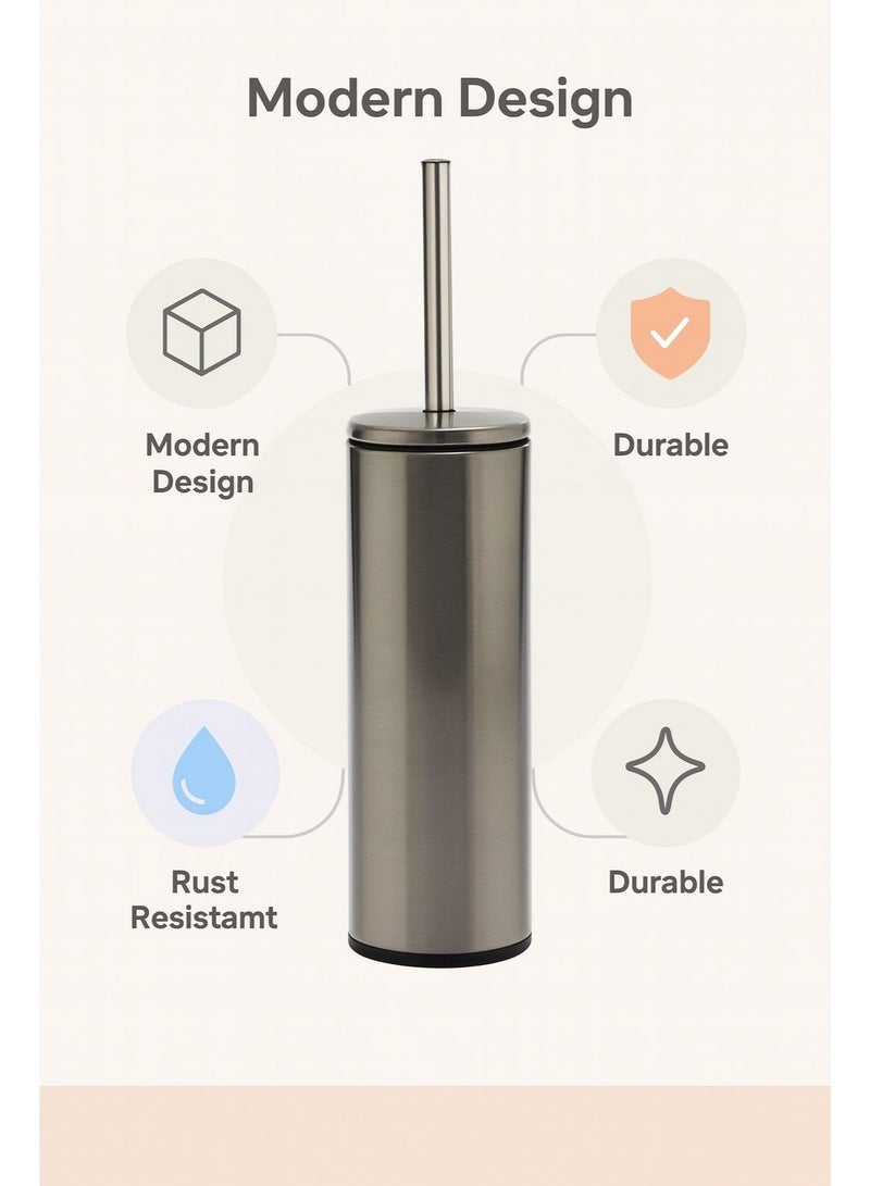 Primanova Toilet Brush With Acrylic Holder & Stainless Steel Handle – 41 cm Bathroom Brush With Inner Bowl (Silver) - Image 5