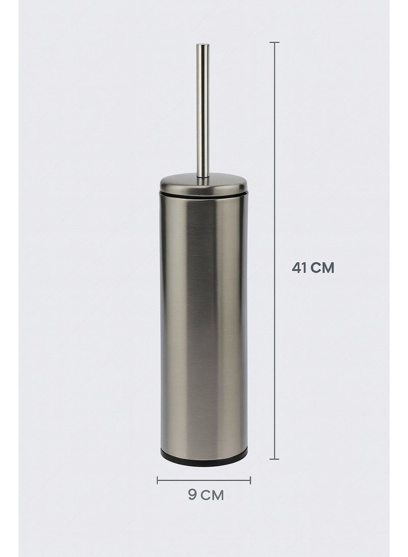 Primanova Toilet Brush With Acrylic Holder & Stainless Steel Handle – 41 cm Bathroom Brush With Inner Bowl (Silver) - Image 4