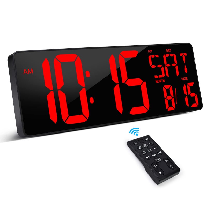 XREXS Large Digital Wall Clock with Remote Control 165 Inch LED Large Display Count Up  Down Timer Adjustable Brightness Alarm Clock with DayDateTemperature for Home Gym Office and Classroom