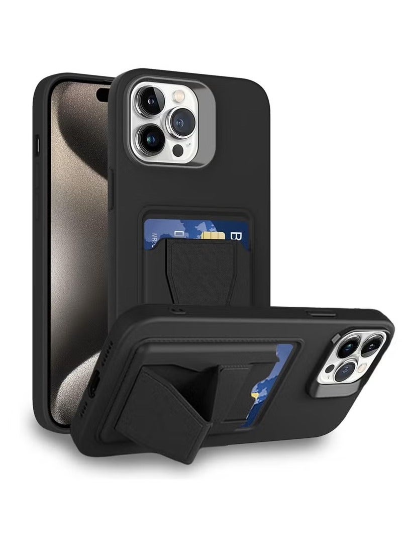 MIGOFAST Leather Card Holder Case Compatible with iPhone 16 6.1 inch Shockproof Leather Back Card Storage Plus Phone Stand - Image 1