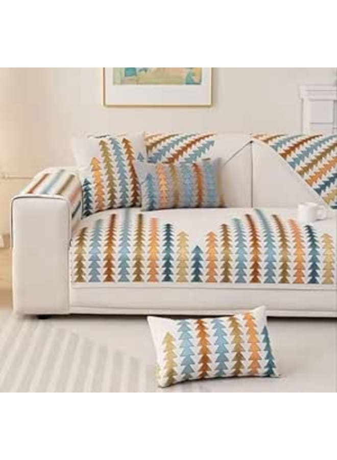 10pcs universal sofa cover set geometric tree pattern blue orange brown sofa cover set - Image 1