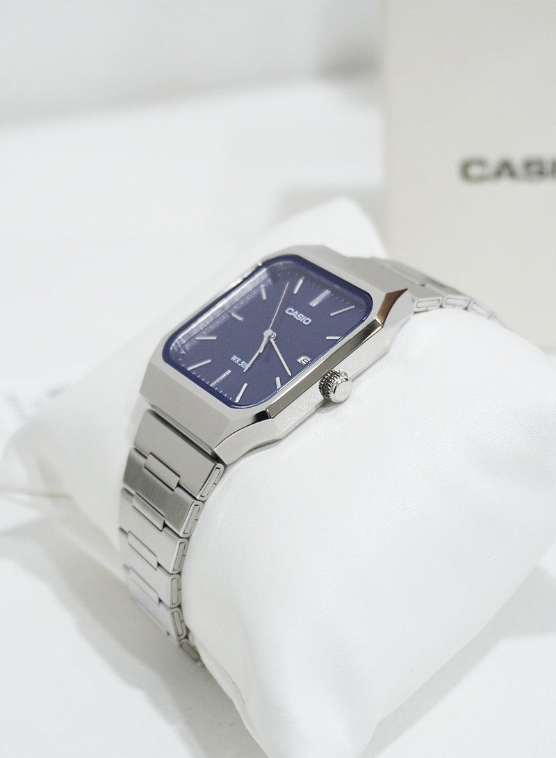 CASIO MTP-B185D-2A1 Men's Analog Watch with Blue Dial and Stainless Steel Bracelet - Image 3
