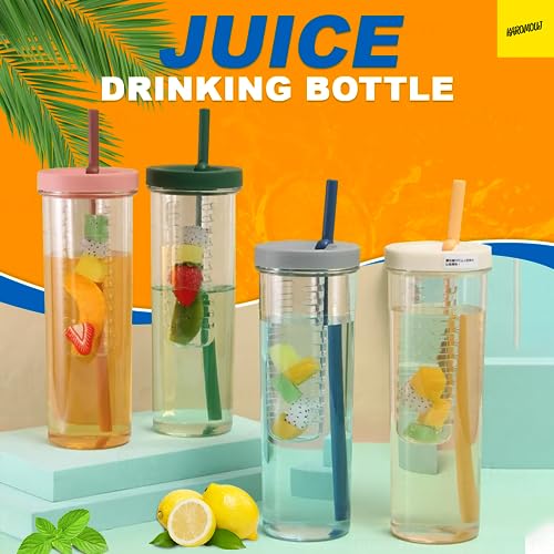karomouj KMA540 Juice Drinking Bottle Drinking Mug with Straw and Lid, Plastic Travel Mug for Lemonade, Smoothie Juice for Kids and Adults (700ml Multicolor,Pack of 1) - Image 3