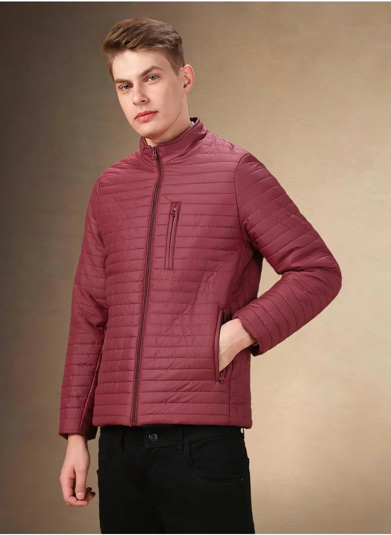 Dennis Lingo Men's Maroon 100% Polyester Solid Regular Fit Jacket