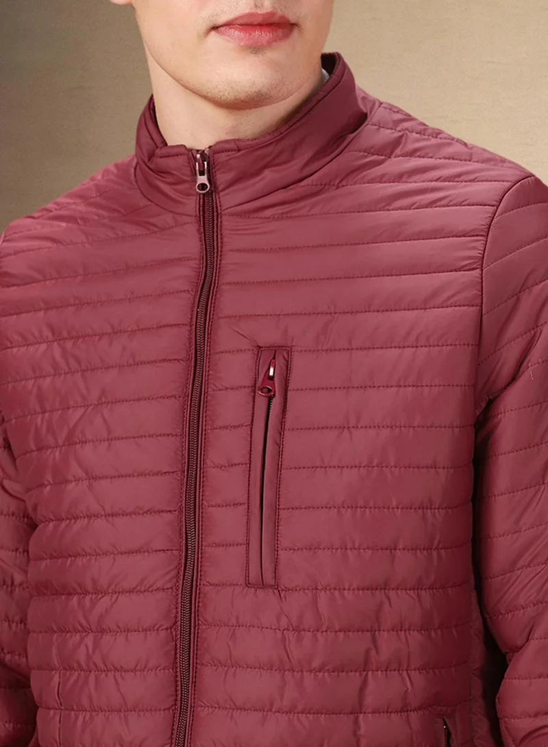 Dennis Lingo Men's Maroon 100% Polyester Solid Regular Fit Jacket