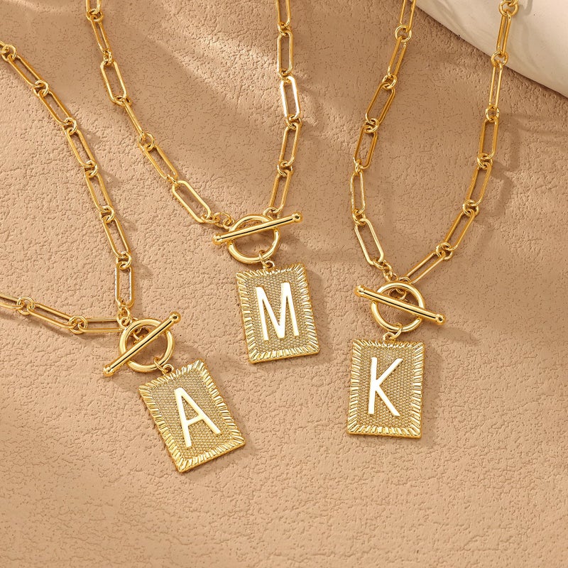 Tewiky Gold Initial Necklaces for Women, Toggle Clasp Square Letter Pendant Necklace Trendy 14K Gold Plated Dainty Paperclip Chain Necklaces for Women Jewelry Gifts - Image 5