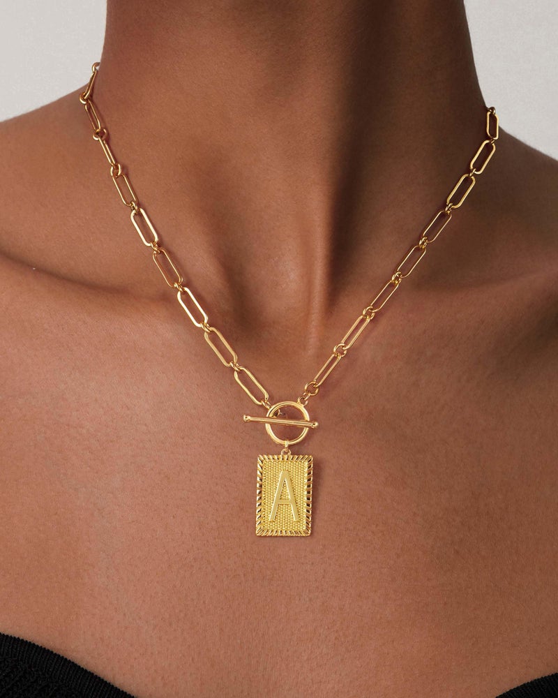 Tewiky Gold Initial Necklaces for Women, Toggle Clasp Square Letter Pendant Necklace Trendy 14K Gold Plated Dainty Paperclip Chain Necklaces for Women Jewelry Gifts - Image 4