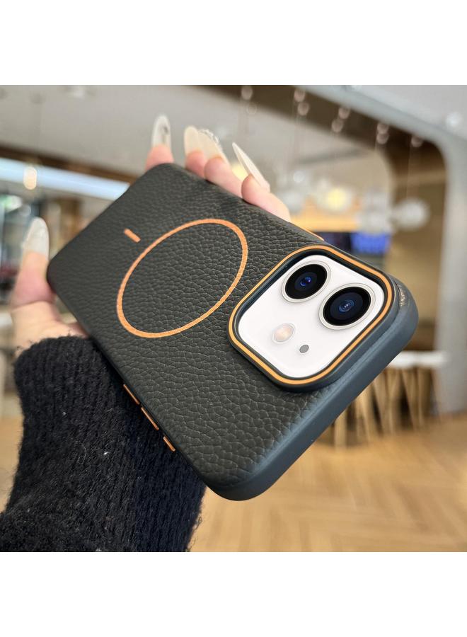 اس-توب جراب لهاتف iPhone 12 Orange Ring MagSafe Litchi Grain TPU جراب هاتف - Image 1