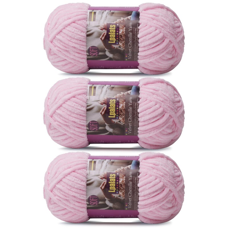 Lpalats Chunky Chenille Yarn for Crocheting - 3x100g/3.5oz Baby Blanket Yarn for Crocheting Soft - 262 Yards Fluffy Thick Plush Yarns for Knitting Blankets Amigurumi (3, Pale Pink) - Image 1